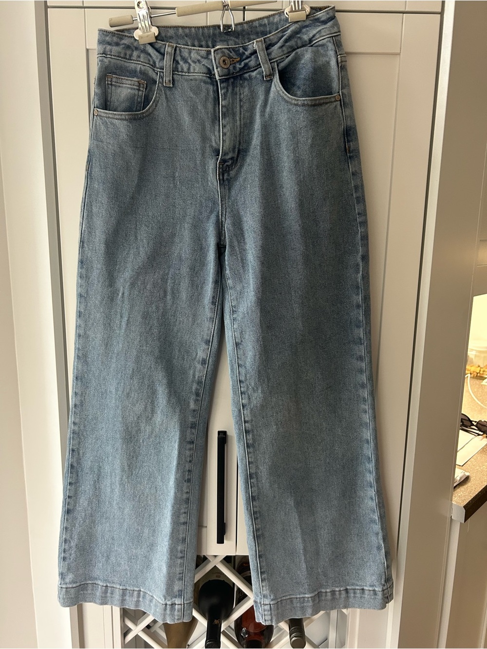 Easy Clothes Size 26 High-Waist Wide-Leg Heart Patch Jeans - Light Blue - Picture 2 of 8